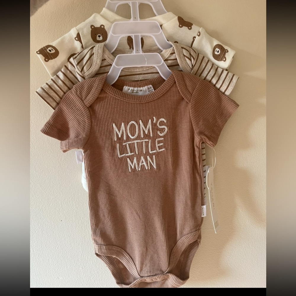 Mom’s Little Man Teddy Bear Onesies, set of 3, 0-3 months
